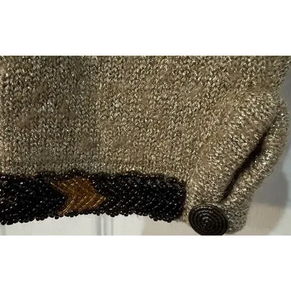 VINTAGE GOLD SHIMMER BEADED MOHAIR CARDIGAN SZ XS/S